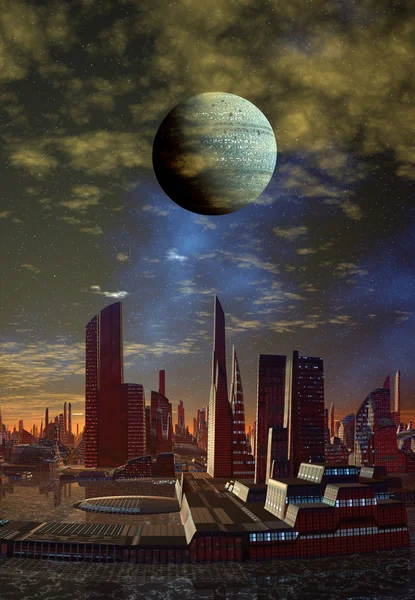 Futuristische außerirdische Stadt - Computergrafik — Stockfoto