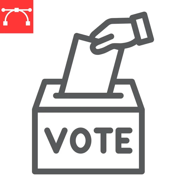 投票ボックスのラインアイコン、選挙と投票、投票ボックスのサインベクトルグラフィックス、編集可能なストロークリニアアイコン、 EPS 10. — ストックベクタ