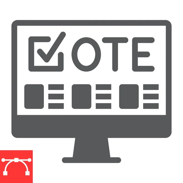 オンライン投票のグリフアイコン、選挙とオンライン投票、モニターサインベクトルグラフィックス、編集可能なストローク固体アイコン、 EPS 10. — ストックベクタ