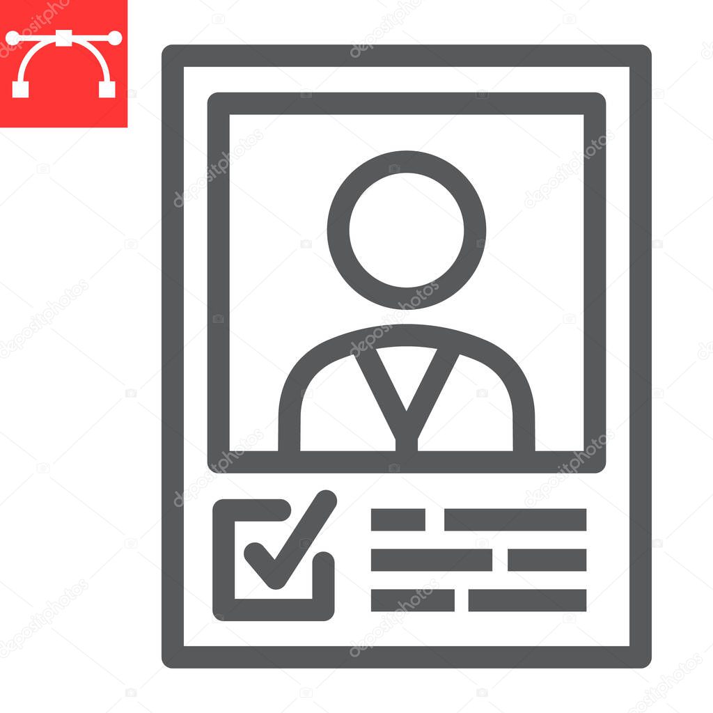 Vote candidate poster line icon, election and vote, candidate sign vector graphics, editable stroke linear icon, eps 10.