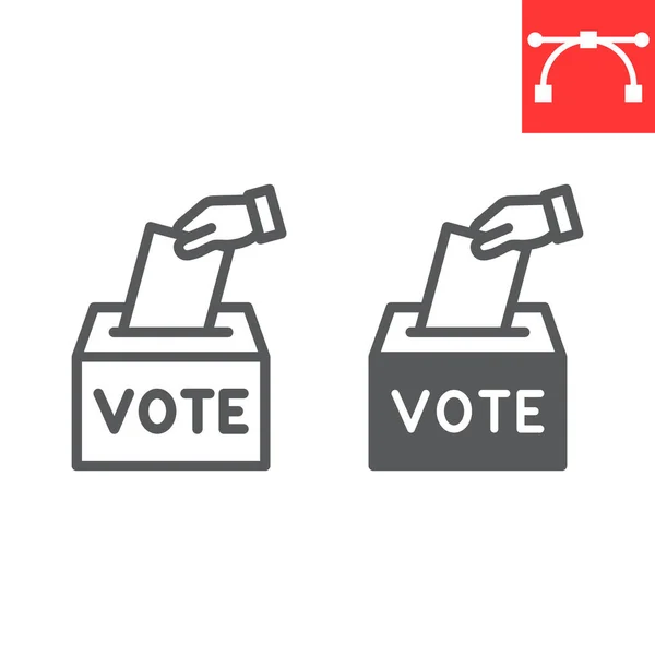 Ligne des urnes et icône de glyphe, élection et vote, graphiques vectoriels des urnes, icône linéaire de course modifiable, eps 10. — Image vectorielle