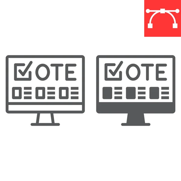 Online voting line and glyph icon, election and online vote, monitor sign vector graphics, editable stroke linear icon, eps 10. — Stock Vector