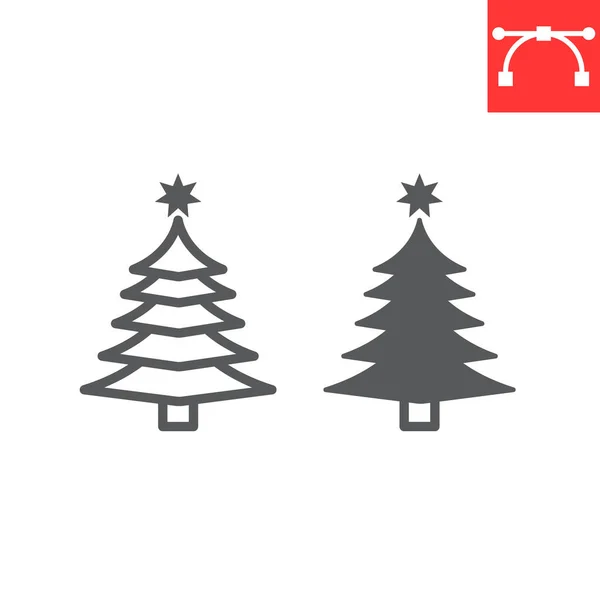 Línea del árbol de Navidad y el icono del glifo, Feliz Navidad y Navidad, abeto signos gráficos vectoriales, icono lineal carrera editable, eps 10. — Vector de stock