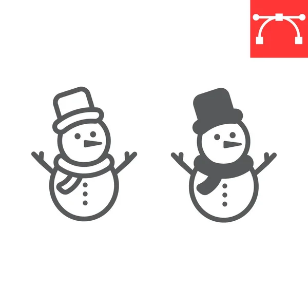 Línea muñeco de nieve y glifo icono, Feliz Navidad y Navidad, muñeco de nieve signo de gráficos vectoriales, editable icono lineal, eps 10. — Archivo Imágenes Vectoriales