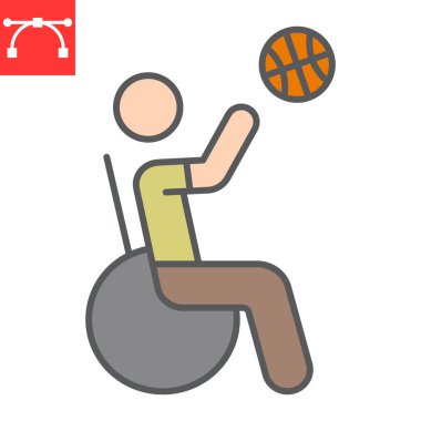 Tekerlekli sandalye basketbol renk çizgisi ikonu, sakatlık ve spor, engelli adam imza vektör grafikleri, düzenlenebilir çizgi ikonu, ep 10.