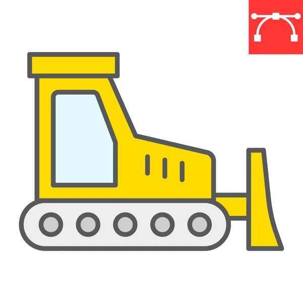 Bulldozer kleur lijn pictogram, de bouw en het voertuig, bulldozer teken vector graphics, bewerkbare streep gevulde omtrek pictogram, eps 10. — Stockvector