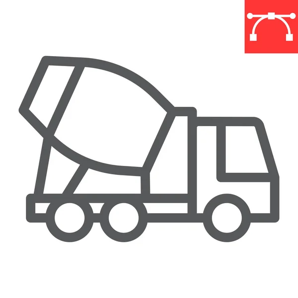 Betão ícone de linha mixer, construção e veículo, betoneira caminhão sinal vetor gráficos, ícone linear curso editável, eps 10. — Vetor de Stock