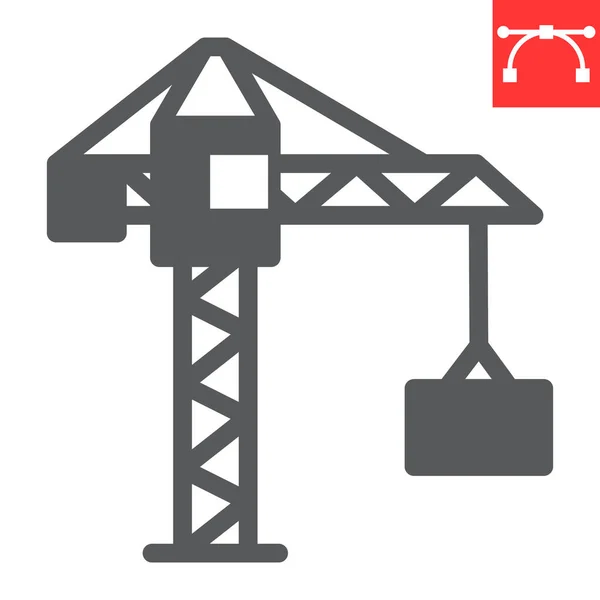 Icône de glyphe de grue de construction, construction et industrie, graphiques vectoriels de signe de grue de construction, icône solide modifiable de course, eps 10. — Image vectorielle