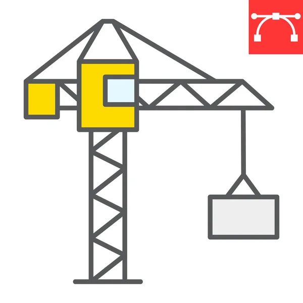 Icône de ligne de couleur de grue de construction, construction et industrie, graphiques vectoriels de signe de grue de construction, icône de contour remplie de course modifiable, eps 10. — Image vectorielle