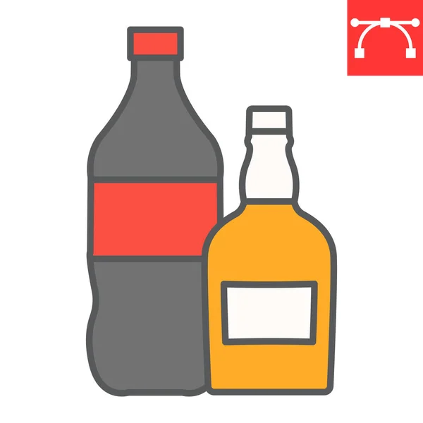 Bebidas icono de línea de color, soda y whisky, gráficos de vectores de signos de alcohol, icono de contorno lleno de trazos editable, eps 10. — Vector de stock