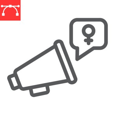Feminizm protesto hattı ikonu, cinsiyet ayrımcılığı ve feminizm, megafon işareti vektör grafikleri, düzenlenebilir çizgi ikonu,.
