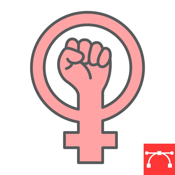 Feminism color line icon, fist and protest, women resist sign vector graphics, editable stroke filled outline icon, eps 10.