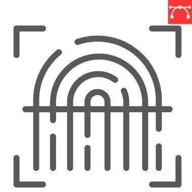 Parmak izi tarama çizgisi simgesi, güvenlik ve biyometrik, parmak izi işareti vektör grafikleri, düzenlenebilir çizgi simgesi, eps 10.