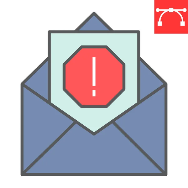 Icono de línea de color de virus de correo electrónico, seguridad y correo, gráficos vectoriales de signos de spam, ícono de contorno rellenado de trazos editable, eps 10. — Vector de stock