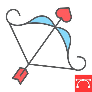 Aşk tanrısı renk çizgisi simgesi, sevgililer günü ve aşk, kalp işareti vektör grafikli ok, düzenlenebilir çizgi simgesi, 10.