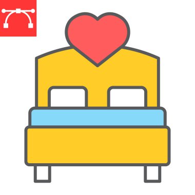 Yatak renk çizgisi ikonu, sevgililer günü ve seks, kalp işareti vektör grafikleri olan yatak, düzenlenebilir çizgi simgesi, 10 Pound.