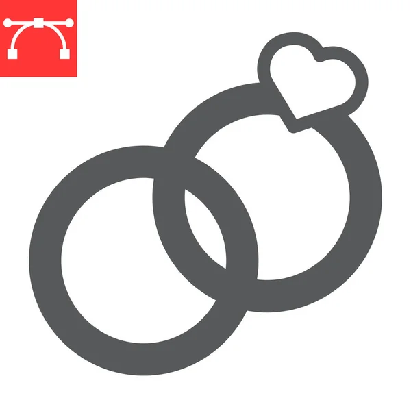 Anéis de casamento glifo ícone, dia dos namorados e amor, anéis de noivado sinal vetor gráficos, ícone sólido curso editável, eps 10. —  Vetores de Stock