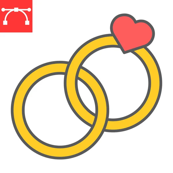 Anillos de boda icono de línea de color, día de San Valentín y el amor, anillos de compromiso gráficos vectoriales signo, icono de contorno lleno de trazo editable, eps 10. — Archivo Imágenes Vectoriales