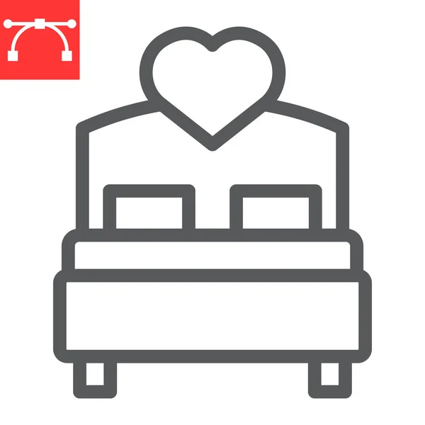 Love bed lijn icoon, Valentijnsdag en seks, bed met hart teken vector graphics, bewerkbare slag lineaire pictogram, eps 10. — Stockvector