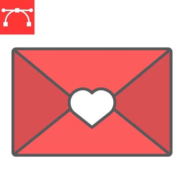 Love letter color line icon, valentines day and postcard, letter with heart sign vector graphics, editable stroke filled outline icon, eps 10. — Stock Vector