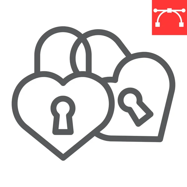 Love lock line icon, ημέρα του Αγίου Βαλεντίνου και του γάμου, αγάπη padlock σημάδι διανυσματικά γραφικά, επεξεργάσιμο εγκεφαλικό επεισόδιο γραμμικό εικονίδιο, eps 10. — Διανυσματικό Αρχείο
