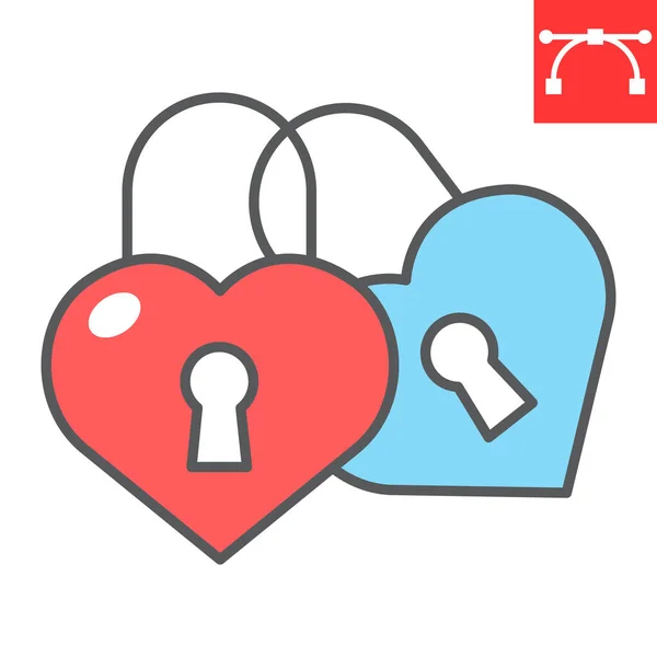 Love lock color line icon, valentines day and marriage, love punlock sign vector graphics, editable stroke fill outline icon, eps 10. — 스톡 벡터