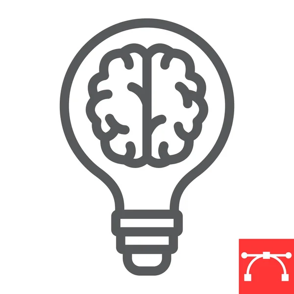 創造的な脳のラインのアイコン、アイデアや電球、創造的な思考のベクトルのグラフィックス、編集可能なストローク線形のアイコン、 EPS 10. — ストックベクタ