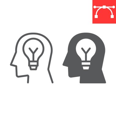 Inspiration line and glyph icon, lightbulb and brainstorm, creativity sign vector graphics, editable stroke linear icon, eps 10.