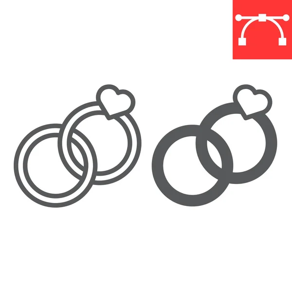 Wedding rings line and glyph icon, valentines day and love, engagement rings sign vector graphics, editable stroke linear icon, eps 10. — Stockový vektor