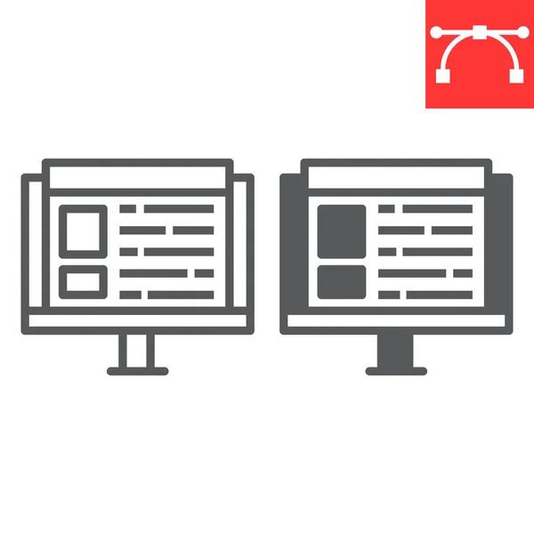 Web design line and glyph icon, website and ux, monitor sign vector graphics, editable stroke linear icon, eps 10. — Vetor de Stock