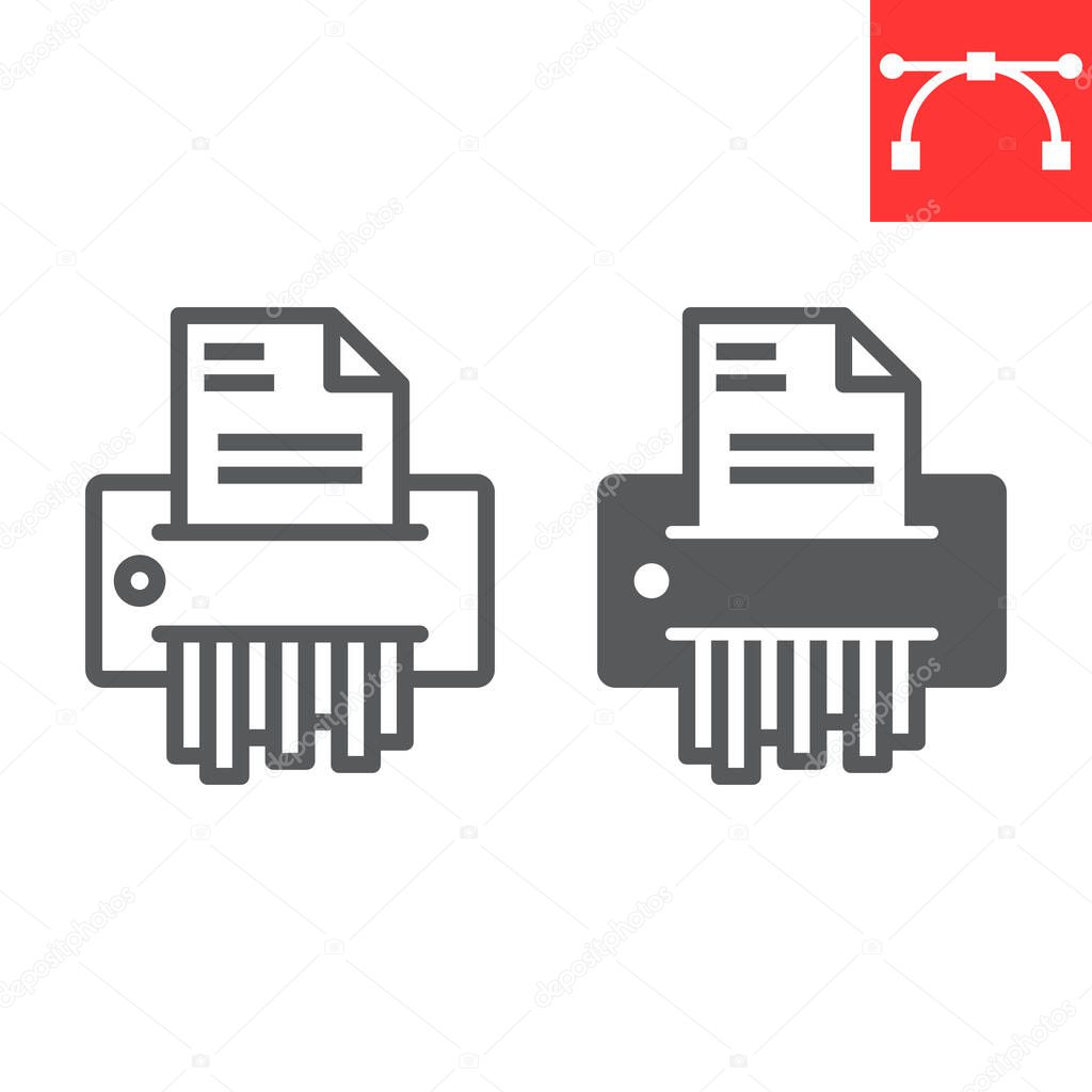 Paper shredder line and glyph icon, security and paperwork, document shredder sign vector graphics, editable stroke linear icon, eps 10