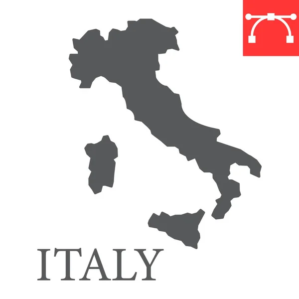 Карта Италии иконка глифа, страна и география, векторная графика, редактируемый штрих твердая иконка, eps 10. — стоковый вектор