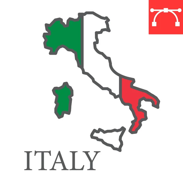 Map of Italy color line icon, country and geography, italy map flag sign vector graphics, editable stroke filled outline icon, eps 10. — Vettoriale Stock