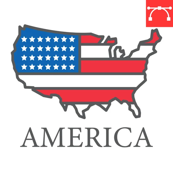 Map of USA color line icon, country and north america, usa map flag sign vector graphics, editable stroke filled outline icon, eps 10. — Vetor de Stock