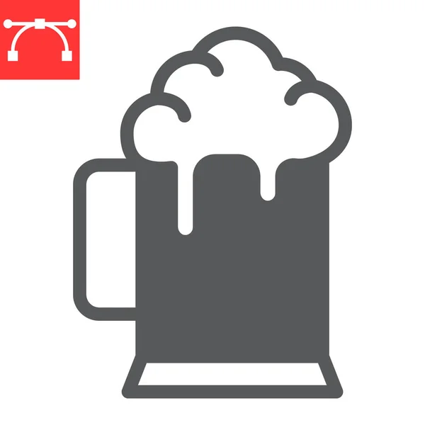 Ikona glifów piwnych, pub i alkohol, kubek ikony wektora piwa, grafika wektorowa, edytowalny znak bryłowy, eps 10. — Wektor stockowy