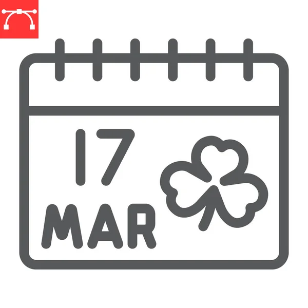 Αγίου Πατρικίων ημέρα ημερολόγιο γραμμή εικονίδιο, Αγίου Πατρικίου ημέρα και αργία, ημερολόγιο με το διάνυσμα εικονίδιο τριφύλλι, διανυσματικά γραφικά, επεξεργάσιμο σύμβολο περίγραμμα εγκεφαλικό επεισόδιο, eps 10. — Διανυσματικό Αρχείο