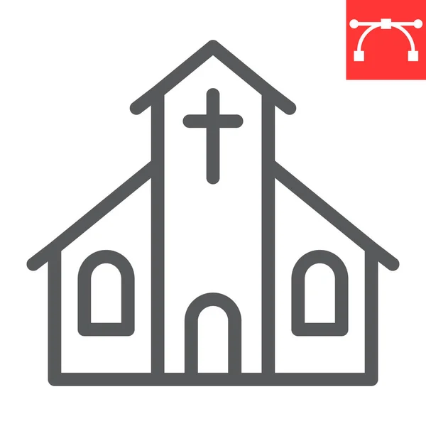 Ícone de linha da igreja, construção e deus, ícone do vetor da igreja, gráficos vetoriais, sinal de esboço de curso editável, eps 10. — Vetor de Stock