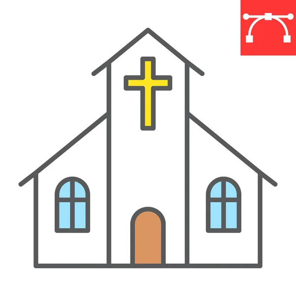 Icono de línea de color de la iglesia, edificio y dios, icono de vector de la iglesia, gráficos vectoriales, signo de contorno lleno de movimiento editable, eps 10. — Vector de stock