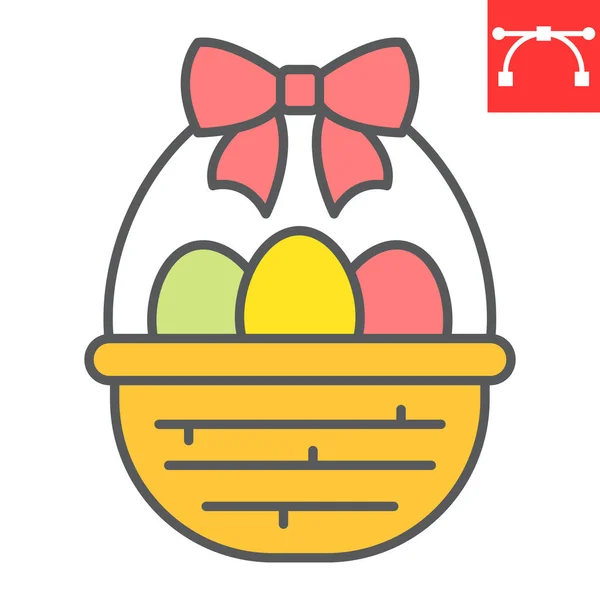 Panier de Pâques avec icône de ligne de couleur d'oeufs, Joyeuses Pâques et vacances, panier avec icône vectorielle d'oeufs de Pâques, graphiques vectoriels, signe de contour rempli d'AVC modifiable, eps 10. — Image vectorielle