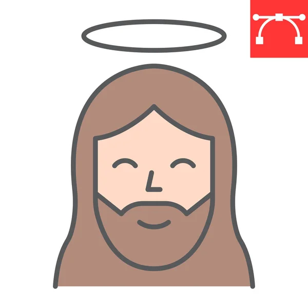 Jesus färg linje ikon, Glad påsk och jul, Jesus Kristus vektor ikon, vektor grafik, redigerbar stroke fylld kontur tecken, eps 10. — Stock vektor