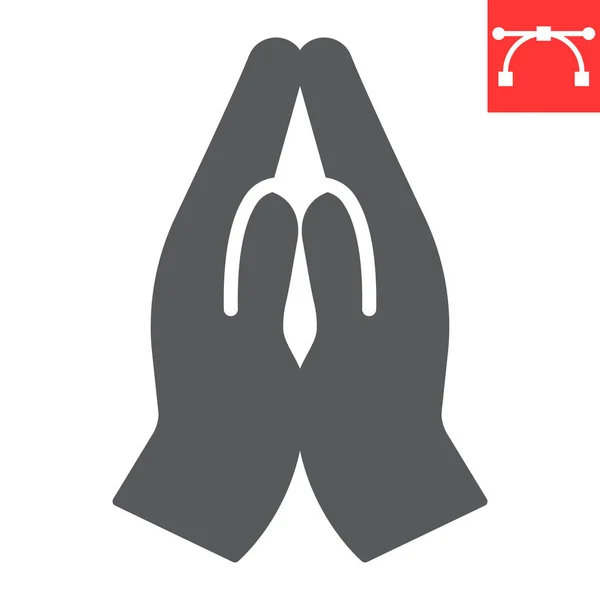 Oración manos icono glifo, religión y namaste, las manos dobladas en el icono de vectores de oración, gráficos vectoriales, signo sólido carrera editable, eps 10. — Vector de stock