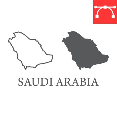 Suudi Arabistan haritası ve simge simgesi, ülke ve coğrafya, Suudi Arabistan haritası vektör grafikleri, düzenlenebilir felç doğrusal simgesi, 10 birim.