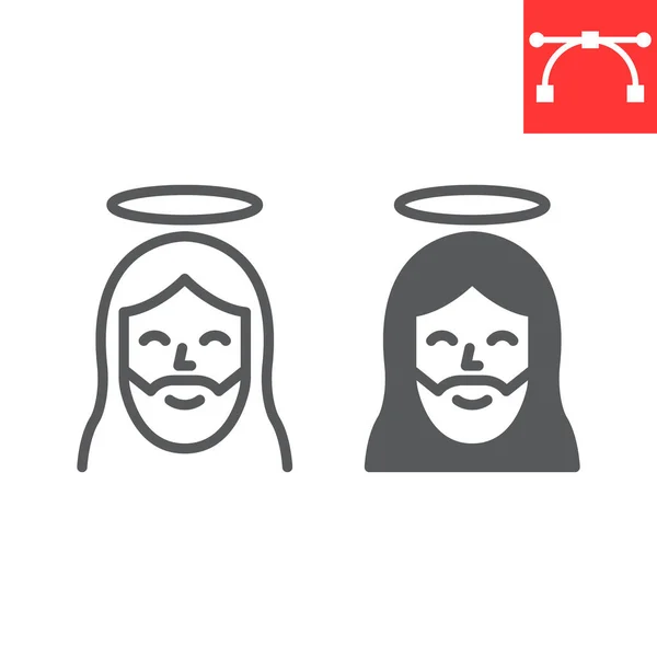 Jezus lijn en glyph icoon, Gelukkig Pasen en Kerstmis, Jezus Christus vector icoon, vector graphics, bewerkbare slag outline teken, eps 10. — Stockvector