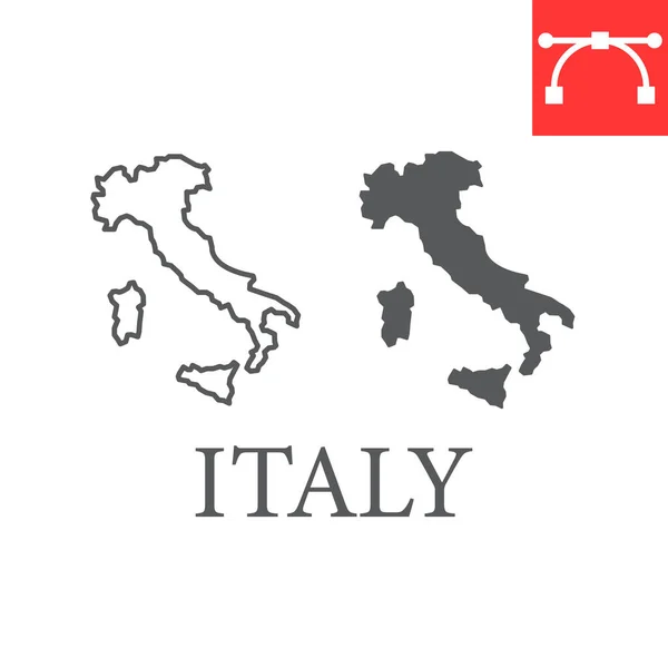 İtalya çizgi haritası ve glyph simgesi, ülke ve coğrafya, İtalya harita işareti vektör grafikleri, düzenlenebilir çizgi simgesi, 10. — Stok Vektör