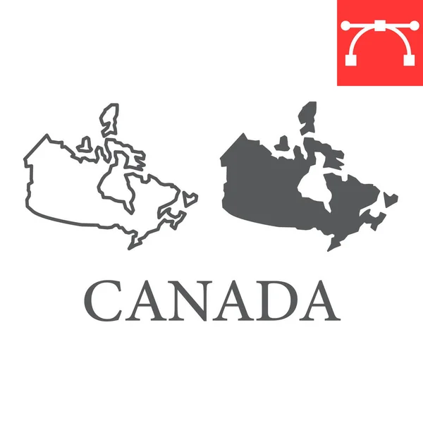 Χάρτης της γραμμής του Καναδά και εικονίδιο glyph, χώρα και τη γεωγραφία, κανάδα χάρτη υπογράψει διανυσματικά γραφικά, επεξεργάσιμο εγκεφαλικό επεισόδιο γραμμική εικόνα, eps 10. — Διανυσματικό Αρχείο