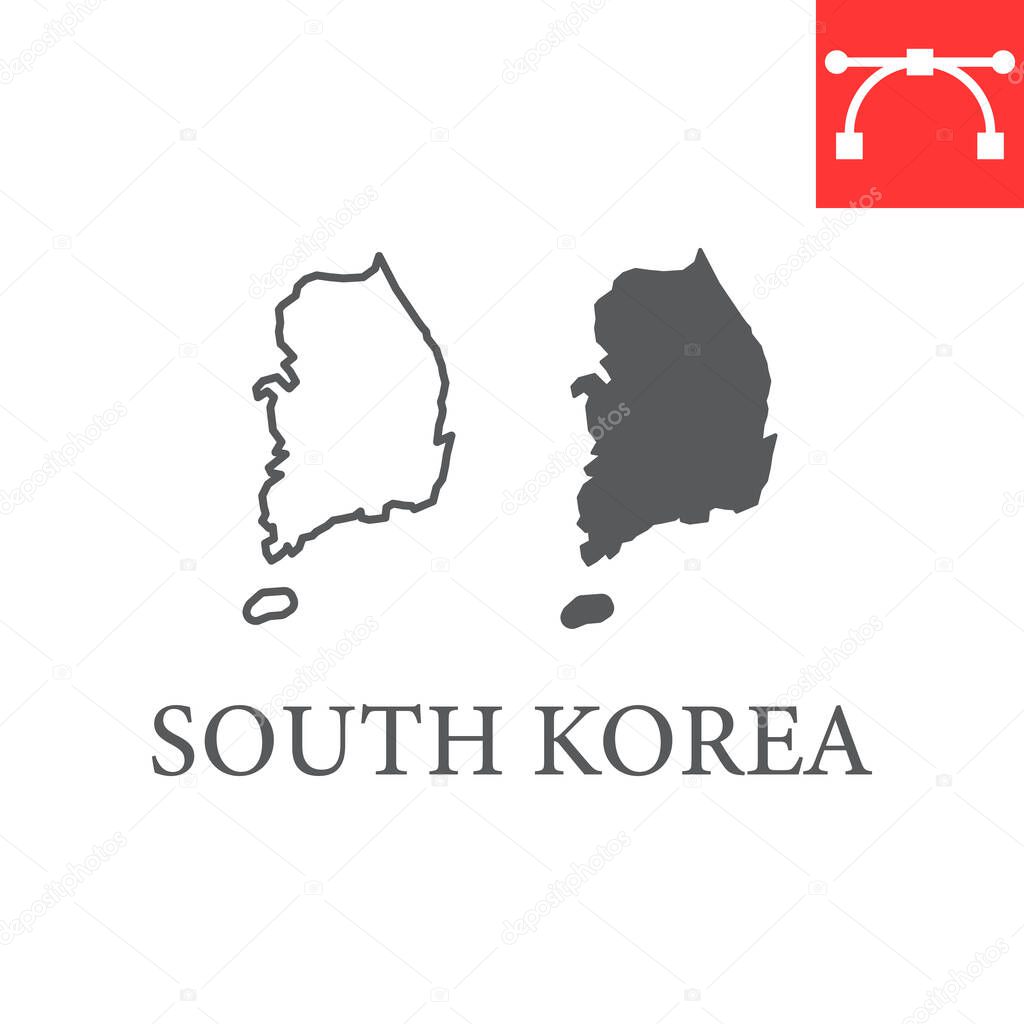 Map of South Korea line and glyph icon, country and geography, south korea map sign vector graphics, editable stroke linear icon, eps 10.