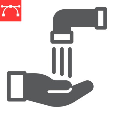 İslami wudu sembolü, mutlu ramazan ve el yıkama, abdest vektör ikonu, vektör grafikleri, düzenlenebilir felç katı işareti, 10 puan.