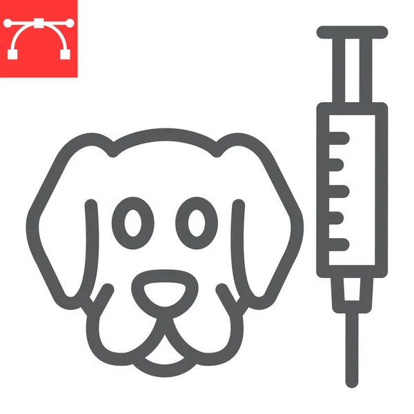 Icono de línea de vacunación para perros, vacuna e inyección, icono de vector de vacunación para mascotas, gráficos vectoriales, signo de contorno de derrame cerebral editable, eps 10. — Archivo Imágenes Vectoriales