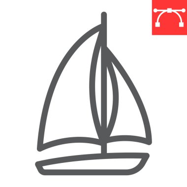 Yelkenli hattı simgesi, gemi ve seyahat, tekne vektör simgesi, vektör grafikleri, düzenlenebilir çizgi işareti, 10 birim.