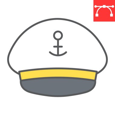 Kaptan şapka renk çizgisi simgesi, deniz ve üniforma, kaptan kaptanı vektör ikonu, vektör grafikleri, düzenlenebilir çizgi işareti, 10 birim.